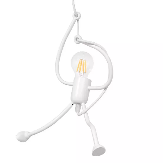 GloboStar® LITTLE MAN 01651 Μοντέρνο Κρεμαστό Φωτιστικό Οροφής Μονόφωτο Λευκό Μεταλλικό Φ20 x Υ40cm