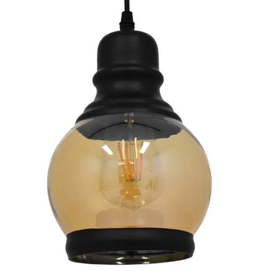 GloboStar® OLIVER 01505 Vintage Κρεμαστό Φωτιστικό Οροφής Μονόφωτο Μαύρο Γυάλινο Μελί Διάφανο Φ16 x Υ25cm