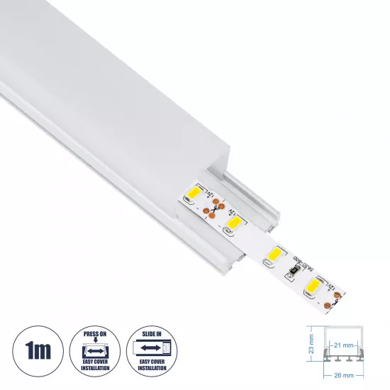 GloboStar® SURFACEPENDANT-PROFILE 70848-1M Προφίλ Αλουμινίου - Βάση & Ψύκτρα Ταινίας LED με Λευκό Γαλακτερό Κάλυμμα - Επιφανειακή & Κρεμαστή Χρήση - Πατητό Κάλυμμα - Λευκό - 1 Μέτρο - Μ100 x Π2.6 x Υ2.3cm