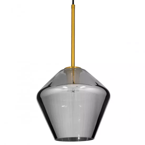 GloboStar® AMARIS 00872 Μοντέρνο Κρεμαστό Φωτιστικό Οροφής Μονόφωτο Γυάλινο Φιμέ Νίκελ Φ22 x Υ22cm