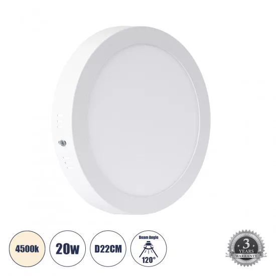 GloboStar® 60201 Εξωτερικό LED Panel Φ22cm 20W 2120lm 120° AC 220-240V IP20 Φ22.2 x Υ3cm Φυσικό Λευκό 4500K - 3 Χρόνια Εγγύηση