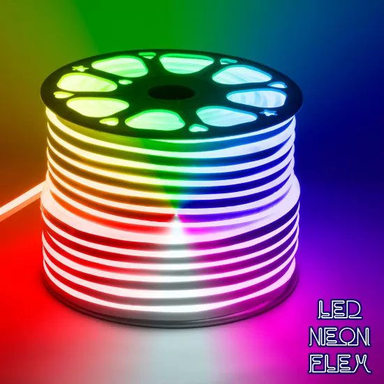 GloboStar® 70578 OVALE 120° Degree Neon Flex Epistar LED SMD 5050 1m 18W/m 120LED/m 1818lm/m 120° DC 230V Αδιάβροχη IP68 RGB Dimmable