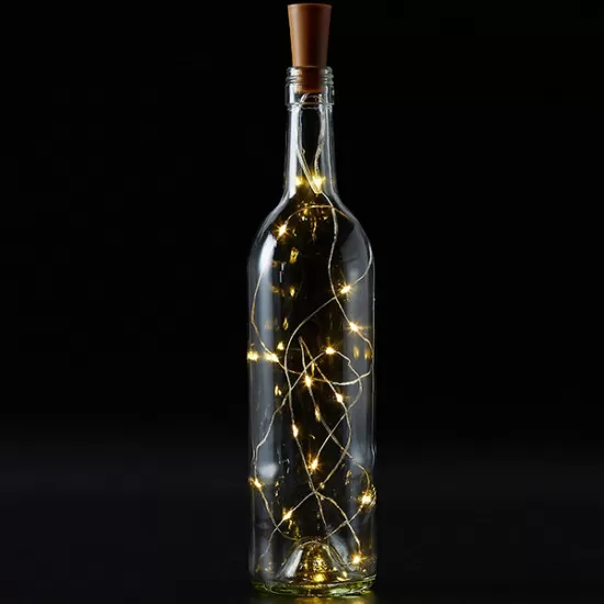  Γιρλάντα για Μπουκάλια 20 LED με Ασημένιο Συρμάτινο Καλώδιο 2 Μέτρων Μπαταρίας Θερμό Λευκό 3000K GloboStar® 79790