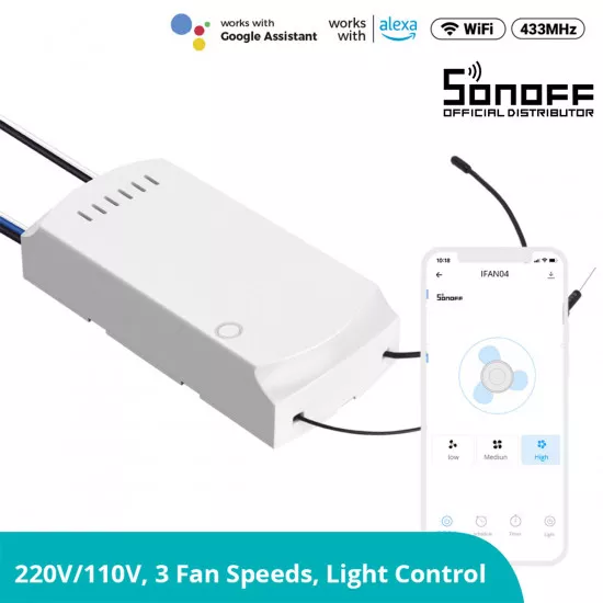Wi-Fi Smart Switch Ceiling Fan & Light Controller SONOFF iFan03-R2