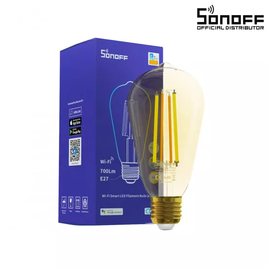 Wi-Fi Smart LED Filament Bulb E27 ST64 7W 700lm AC 220-240V CCT Change from 1800K to 5000K Dimmable SONOFF B02-F-ST64-R2