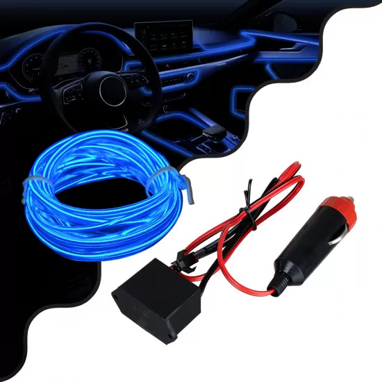 82205 TUBE 360° Degree Διακοσμητική EL-Wire Neon Αυτοκινήτου Κορδόνι ΣΕΤ 3m 1W/3m 30lm/m 360° DC 12V με Βύσμα Αναπτήρα Αυτοκινήτου Αδιάβροχη IP68 Μπλε