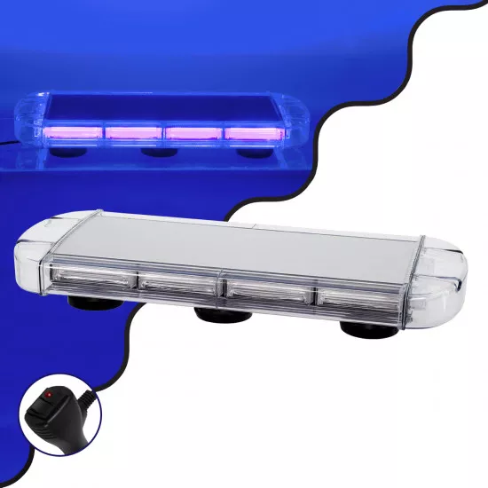 GloboStar® 85182 PRO Series Φάρος Σήμανσης Οχήματος Αστυνομίας για Αυτοκίνητα & Φορτηγά 6 Προγραμμάτων Φωτισμού STROBE LED COB 100W DC 10-30V Αδιάβροχος IP66 Μπλε