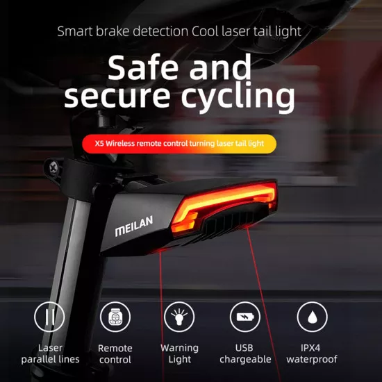 Ασύρματο Οπίσθιο Φανάρι Ποδηλάτου LED Επαναφορτιζόμενο USB Stop - Αριστερό Φλάς - Δεξί Φλάς με Ασύρματο Χειριστήριο Τιμονιού