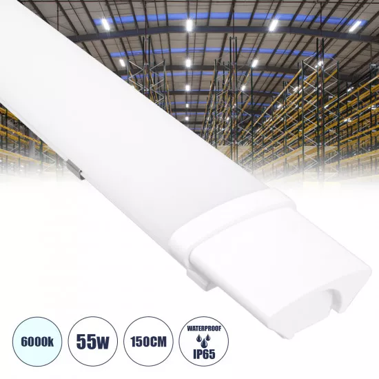 GloboStar® 60167 LED Γραμμικό Βιομηχανικό Φωτιστικό Tri-Proof 150cm 55W 6224lm 120° AC 220-240V Αδιάβροχο IP65 Μ150 x Π6 x Υ4cm Ψυχρό Λευκό 6000K - 3 Years Warranty