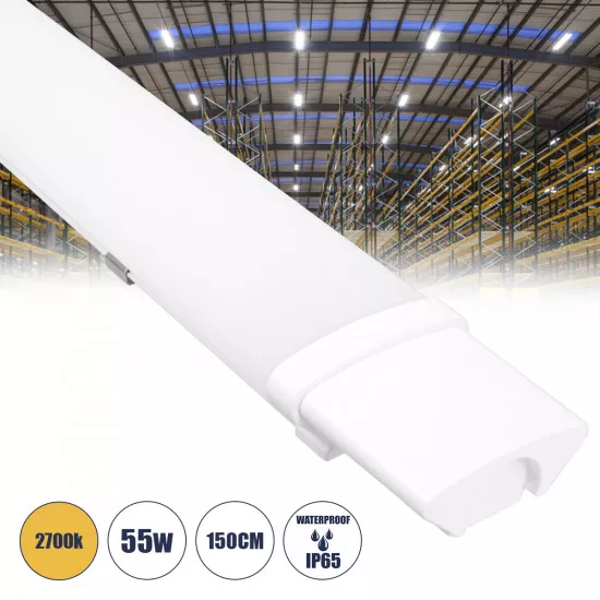 GloboStar® 60169 LED Γραμμικό Βιομηχανικό Φωτιστικό Tri-Proof 150cm 55W 6006lm 120° AC 220-240V Αδιάβροχο IP65 Μ150 x Π6 x Υ4cm Θερμό Λευκό 2700K - 3 Years Warranty