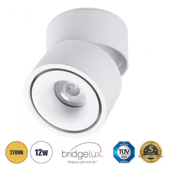 GloboStar® OMEGA 60299 Επιφανειακό LED Spot Downlight Φ10cm 12W 1346lm 36° AC 220-240V IP20 Φ10 x Υ10.5cm - Στρόγγυλο - Λευκό - Θερμό Λευκό 2700K - Bridgelux COB - 5 Years Warranty