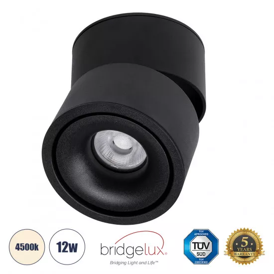 GloboStar® OMEGA 60300 Επιφανειακό LED Spot Downlight Φ10cm 12W 1404lm 36° AC 220-240V IP20 Φ10 x Υ10.5cm - Στρόγγυλο - Μαύρο - Φυσικό Λευκό 4500K - Bridgelux COB - 5 Years Warranty