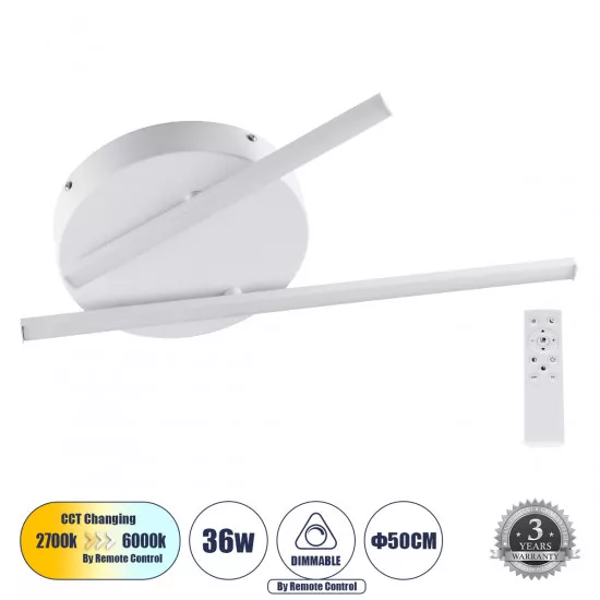 GloboStar® DRACO 61092 Φωτιστικό Οροφής Γραμμικό Linear Design LED CCT 36W 4428lm 120° AC 220-240V - Εναλλαγή Φωτισμού μέσω Τηλεχειριστηρίου All In One Ψυχρό 6000k+Φυσικό 4500k+Θερμό 2700k Dimmable Φ50 x Υ6cm - Λευκό - 3 Years Warranty