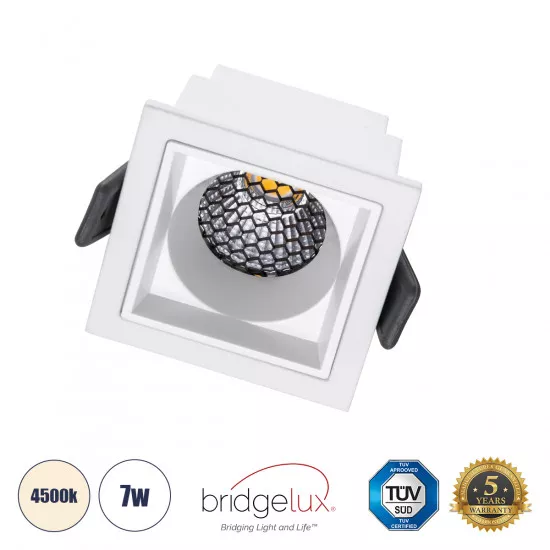 GloboStar® PLUTO-S 60266 Χωνευτό LED Spot Downlight TrimLess Μ6.4xΠ6.4cm 7W 910lm 38° AC 220-240V IP20 Μ6.4 x Π6.4 x Υ4.9cm - Τετράγωνο - Λευκό & Anti-Glare HoneyComb - Φυσικό Λευκό 4500K - Bridgelux COB - 5 Years Warranty