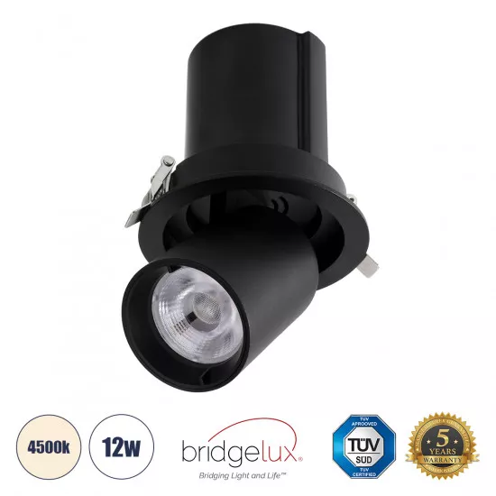GloboStar® VIRGO-M 60308 Χωνευτό LED Spot Downlight TrimLess Φ11cm 12W 1560lm 36° AC 220-240V IP20 Φ11cm x Υ11.5cm - Στρόγγυλο - Μαύρο - Φυσικό Λευκό 4500K - Bridgelux COB - 5 Years Warranty