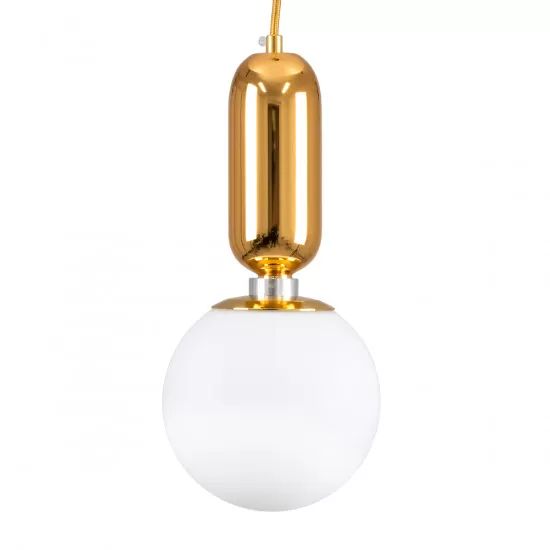 GloboStar® MAVERICK 00943 Μοντέρνο Κρεμαστό Φωτιστικό Οροφής Μονόφωτο Χρυσό Μεταλλικό Γυάλινο Μπάλα Φ15 x Υ15cm