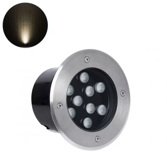 GloboStar® GROUND-TINA 90664 Χωνευτό Φωτιστικό Σποτ Δαπέδου LED 9W 990lm 30° DC 24V Αδιάβροχο IP65 Φ16 x Υ9cm Θερμό Λευκό 3000K - Ανοξείδωτο Ατσάλι - 3 Years Warranty