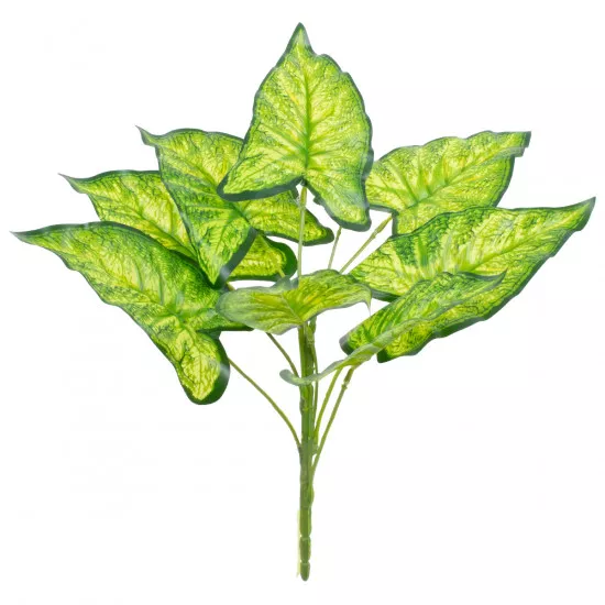 GloboStar® ELEPHANT EARS 78273 Τεχνητό Φυτό Κολοκάσια - Μπουκέτο Διακοσμητικών Φυτών - Κλαδιών με Φύλλωμα Πράσινο - Κίτρινο Υ40cm