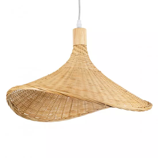 GloboStar® CUBA 01717 Vintage Κρεμαστό Φωτιστικό Οροφής Μονόφωτο Μπεζ Ξύλινο Bamboo Φ43 x Y30cm