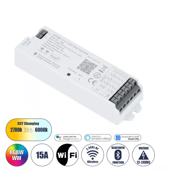 GloboStar® 73008 Ασύρματος WiFi LED RGBW+WW+CCT Controller IOS/Android 5in1 Bluetooth 2.4Ghz DC 12-24V Max 180W