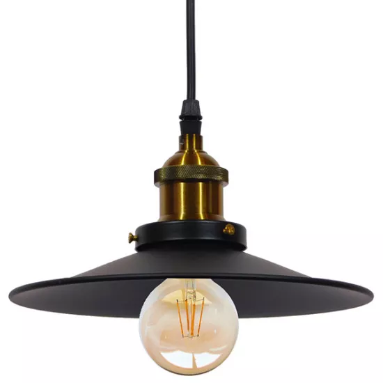 GloboStar® CARAVEL 01167 Vintage Industrial Κρεμαστό Φωτιστικό Οροφής Μονόφωτο Μαύρο Μεταλλικό Καμπάνα Φ22 x Y13cm