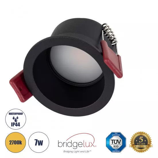 GloboStar® IP 60343 Χωνευτό LED Spot Downlight TrimLess Μπάνιου & WC Φ6.6cm 7W 700lm 45° AC 220-240V IP44 Φ6.6 x Υ5.3cm - Στρόγγυλο - Μαύρο - Θερμό Λευκό 2700K - Bridgelux COB - TÜV Certified Driver - 5 Years Warranty