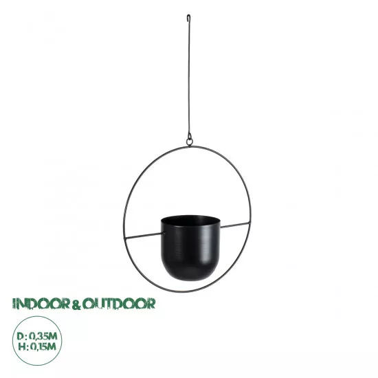 GloboStar® Artificial Garden TILOS 20485 Κρεμαστό Μεταλλικό Κασπώ Γλάστρα - Flower Pot Μαύρο Φ35cm x Υ15cm