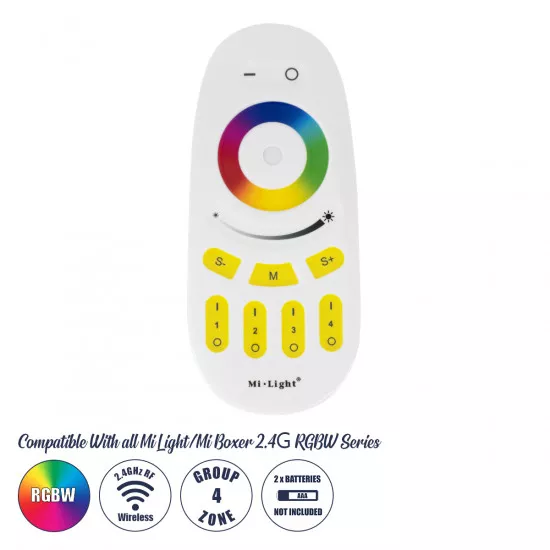 GloboStar® 71409 FUT096 Mi-Light Ασύρματο Χειριστήριο Αφής RF 2.4Ghz 4 Group για όλα τα RGBW Mi-BOXER Controller DC 3V 2 x AAA - IP20 Λευκό Μ12 x Π5.4 x Υ2cm - 5 Years Warranty