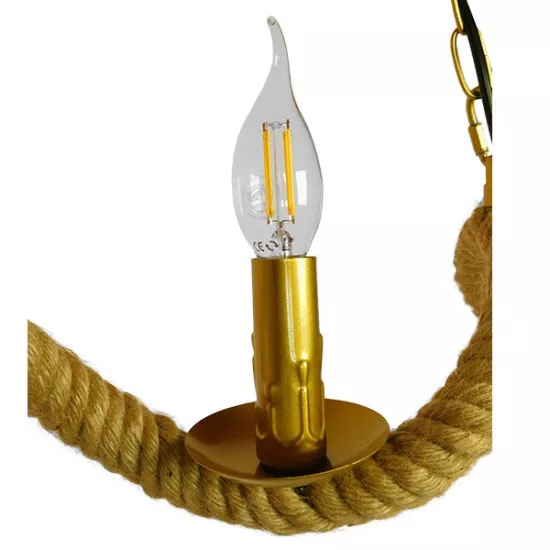 GloboStar® LUXOR 01598 Vintage Κρεμαστό Φωτιστικό Οροφής Τρίφωτο Χρυσό Μεταλλικό με Μπεζ Σχοινί Μ75 x Π13 x Y18cm