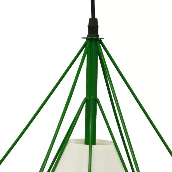 GloboStar® KAIRI 01622 Μοντέρνο Industrial Κρεμαστό Φωτιστικό Οροφής Μονόφωτο Πράσινο με Άσπρο Ύφασμα Μεταλλικό Πλέγμα Φ38 x Υ39cm