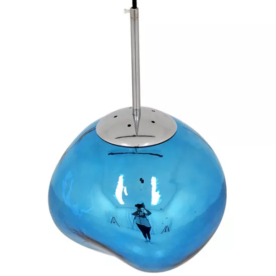 GloboStar® DIXXON 01463 Μοντέρνο Κρεμαστό Φωτιστικό Οροφής Μονόφωτο Γυάλινο Μπλε Φ28 x Υ40cm
