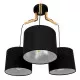 GloboStar® RAMSON 01525 Μοντέρνο Κρεμαστό Φωτιστικό Οροφής Τρίφωτο Μαύρο με Ξύλο και Υφασμάτινα Καπελα Φ67 x Υ65cm