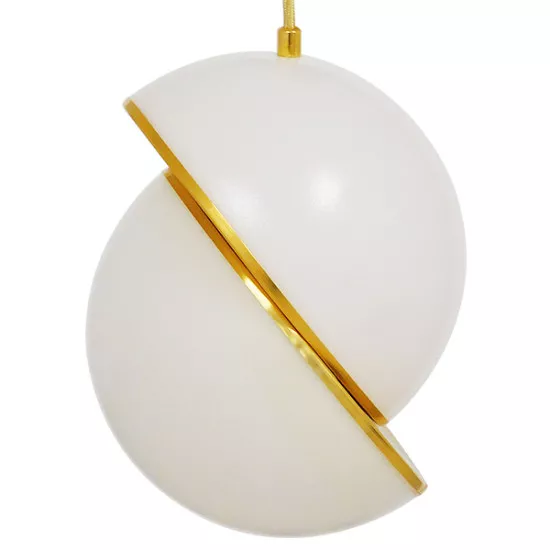GloboStar® HUDSON 01554 Μοντέρνο Κρεμαστό Φωτιστικό Οροφής Μονόφωτο Λευκό με Χρυσό Φ20 x Υ25cm