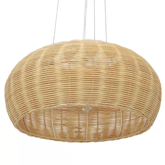 GloboStar® DE LA MER 01624 Vintage Κρεμαστό Φωτιστικό Οροφής Τρίφωτο Καφέ Ξύλινο Bamboo Φ45 x Υ24cm