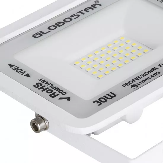 GloboStar® ATLAS 61413 Επαγγελματικός Προβολέας LED 30W 3750lm 120° AC 220-240V - Αδιάβροχος IP67 - Μ16 x Π2.5 x Υ12.5cm - Λευκό - Ψυχρό Λευκό 6000K - LUMILEDS Chips - TÜV Rheinland Certified - 5 Years Warranty