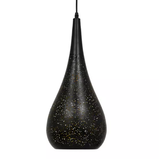 GloboStar® CORONA 01589 Μοντέρνο Κρεμαστό Φωτιστικό Οροφής Μονόφωτο Μαύρο με Χρυσό Μεταλλικό Καμπάνα Φ20 x Υ46cm