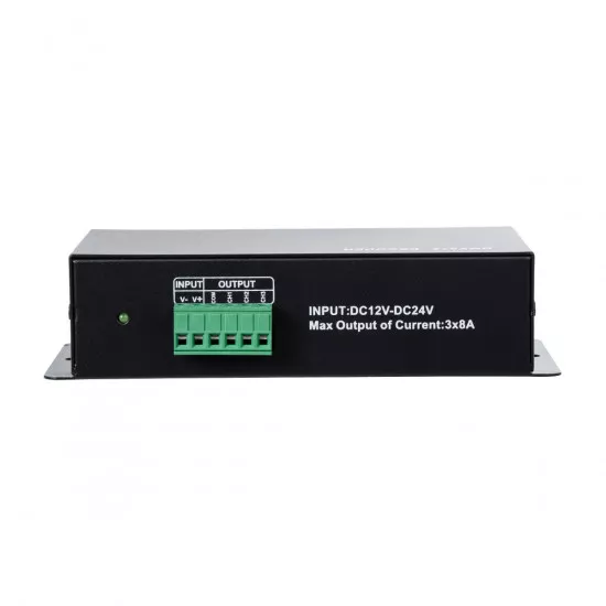 GloboStar® 73490 DC DMX Dimmer High Speed Controller / Decoder 3 Καναλιών DC 12-24V 3 x 8A 192W - Max 24A 576W - IP20 Μ16 x Π9 x Υ6cm - 2 Χρόνια Εγγύηση