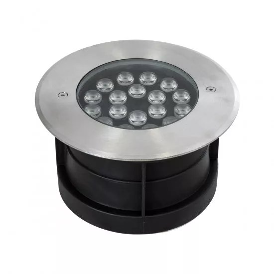 GloboStar® UNDERGROUND-SINA 90572 Χωνευτό Φωτιστικό Σποτ Δαπέδου LED 18W 1710lm 15° DC 24V Αδιάβροχο IP68 Φ20 x Υ11cm Φυσικό Λευκό 4500K - Ανοξείδωτο Ατσάλι - 3 Χρόνια Εγγύηση