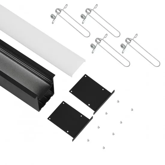 GloboStar® RECESS-PROFILE 70818-1M Προφίλ Αλουμινίου - Βάση & Ψύκτρα Ταινίας LED με Λευκό Γαλακτερό Κάλυμμα - Χωνευτή Χρήση - Πατητό Κάλυμμα - Μαύρο - 1 Μέτρο - Μ100 x Π7.5 x Υ7cm