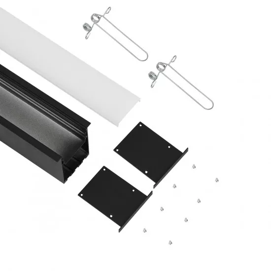 GloboStar® RECESS-PROFILE 70818-1M Προφίλ Αλουμινίου - Βάση & Ψύκτρα Ταινίας LED με Λευκό Γαλακτερό Κάλυμμα - Χωνευτή Χρήση - Πατητό Κάλυμμα - Μαύρο - 1 Μέτρο - Μ100 x Π7.5 x Υ7cm