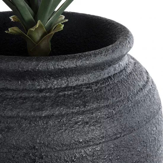 GloboStar® Artificial Garden OLYMPIA 20718 Επιδαπέδιο Πολυεστερικό Τσιμεντένιο Κασπώ Γλάστρα - Flower Pot Μαύρο Φ55 x Υ90cm
