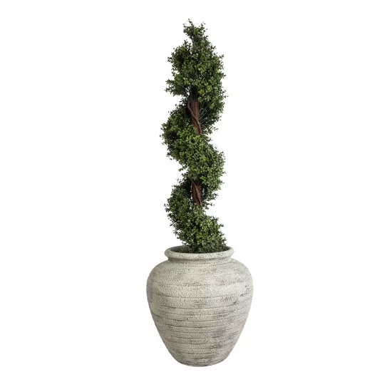 GloboStar® Artificial Garden IRISH 20722 Επιδαπέδιο Πολυεστερικό Τσιμεντένιο Κασπώ Γλάστρα - Flower Pot Λευκό - Μπεζ Φ55 x Υ60cm