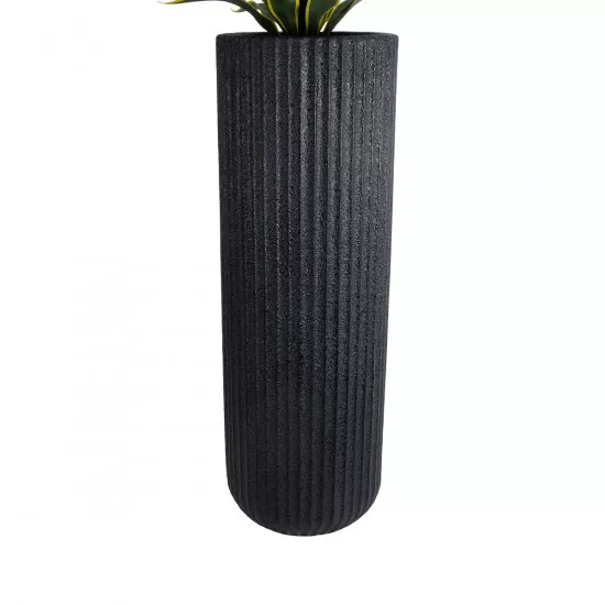 GloboStar® Artificial Garden MATERA 20733 Επιδαπέδιο Πολυεστερικό Τσιμεντένιο Κασπώ Γλάστρα - Flower Pot Μαύρο Φ42 x Υ120cm