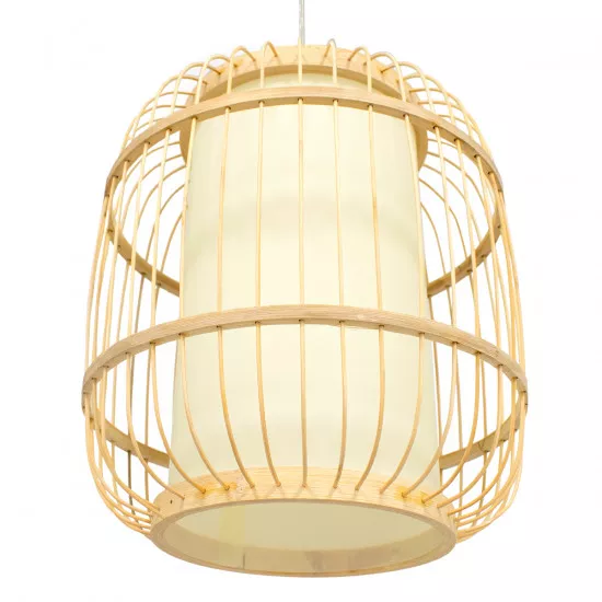 GloboStar® DE PARIS 01633 Vintage Κρεμαστό Φωτιστικό Οροφής Μονόφωτο Μπεζ Ξύλινο Bamboo Φ26 x Y32cm