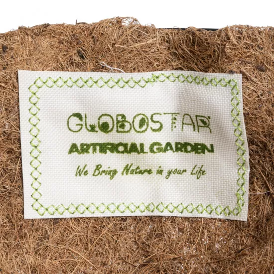 GloboStar® Artificial Garden KARYSTOS 20564 Κρεμαστό Διακοσμητικό Κασπώ Γλάστρα - Flower Pot από Φλοιό Καρύδας Καφέ με Μαύρη Μεταλλική Βάση Φ35 x Υ18cm