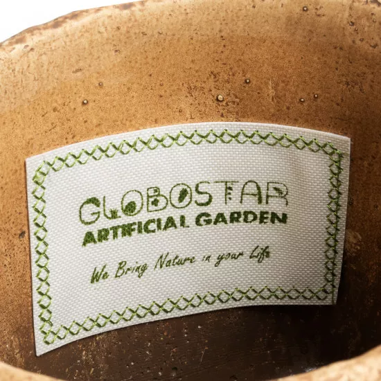GloboStar® Artificial Garden GUATEMALA 20503 Διακοσμητικό Κεραμικό Κασπώ Γλάστρα - Flower Pot Καφέ με Μπλε Υφασμάτινη Κορδέλα και Λευκές - Κόκκινες Λεπτομέρειες Φ16.5 x Υ15.5cm