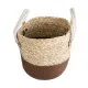 GloboStar® Artificial Garden CAROLINA 20578 Διακοσμητικό Πλεκτό Κασπώ Γλάστρα - Flower Pot Μπεζ με Καφέ και Λευκό Φ23 x Υ23cm