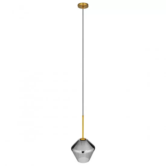 GloboStar® AMARIS 00872 Μοντέρνο Κρεμαστό Φωτιστικό Οροφής Μονόφωτο Γυάλινο Φιμέ Νίκελ Φ22 x Υ22cm