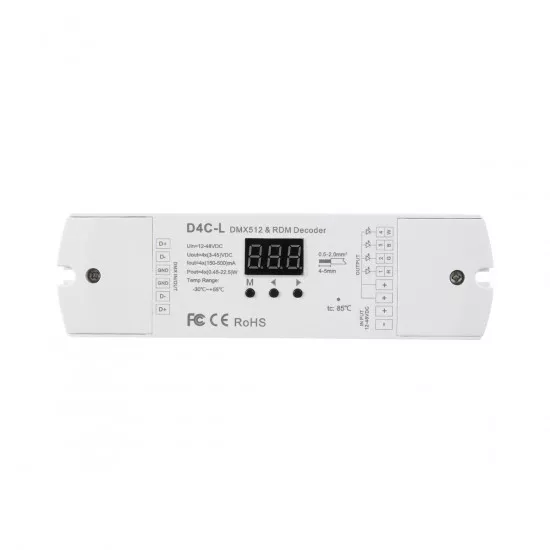 GloboStar® 73145 D4C-L SKYDANCE DC DMX512 Constant Current & RDM Decoder 4 Καναλιών DC 12-48V 4 x 0.5A 22.5W - Max 2A 90W - IP20  Μ17 x Π5 x Υ2.5cm - 5 Χρόνια Εγγύηση