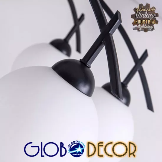 GloboStar® LUNA 01088 Μοντέρνο Φωτιστικό Οροφής Πολύφωτο Μαύρο Μεταλλικό με Λευκό Γυαλί Φ63 x Y39cm